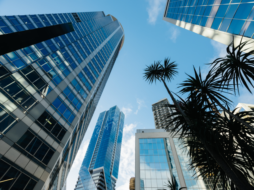 Towering buildings as seen from street level